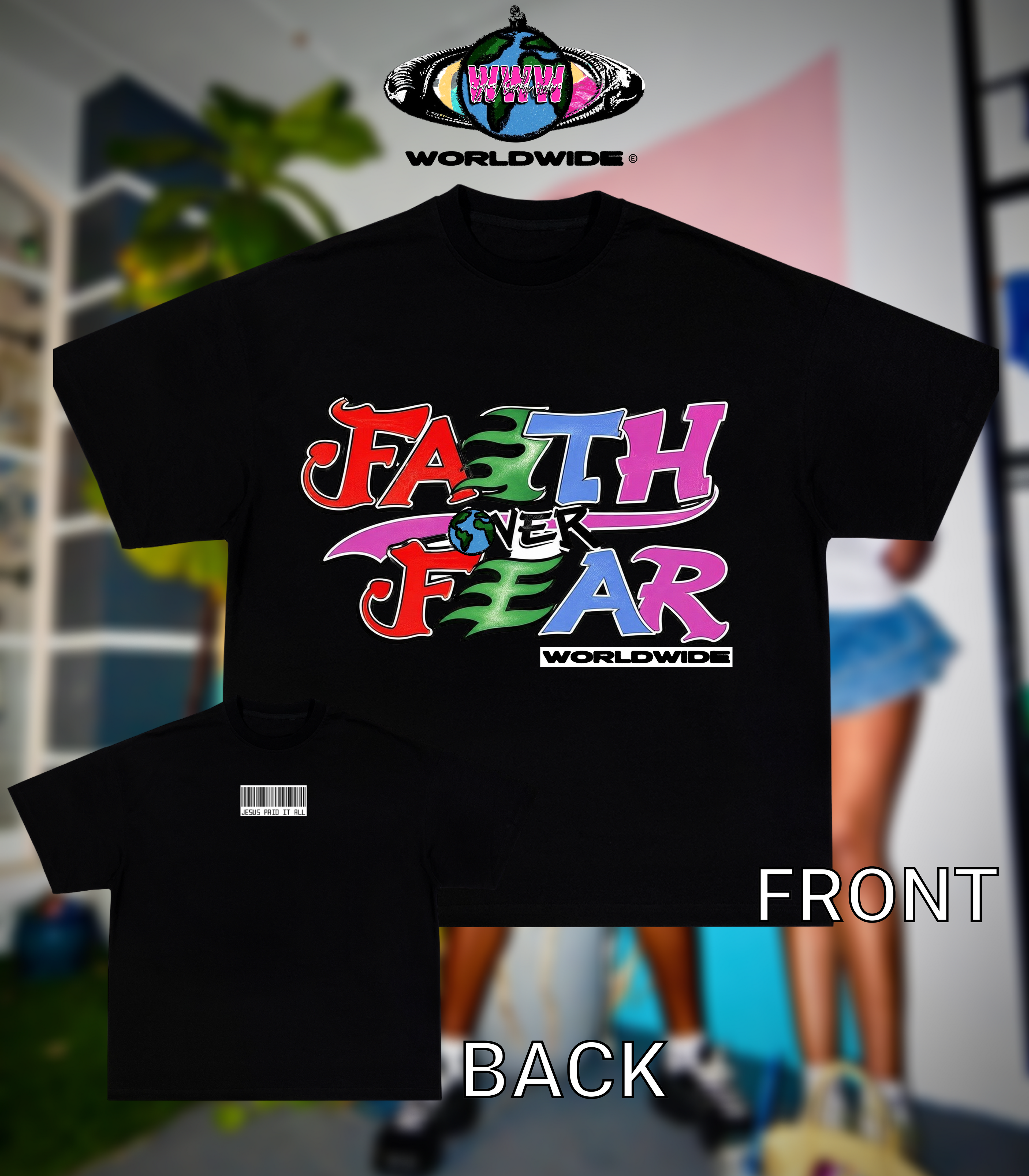 "Faith Over Fear"  BLACK Oversized Graphic Tee
