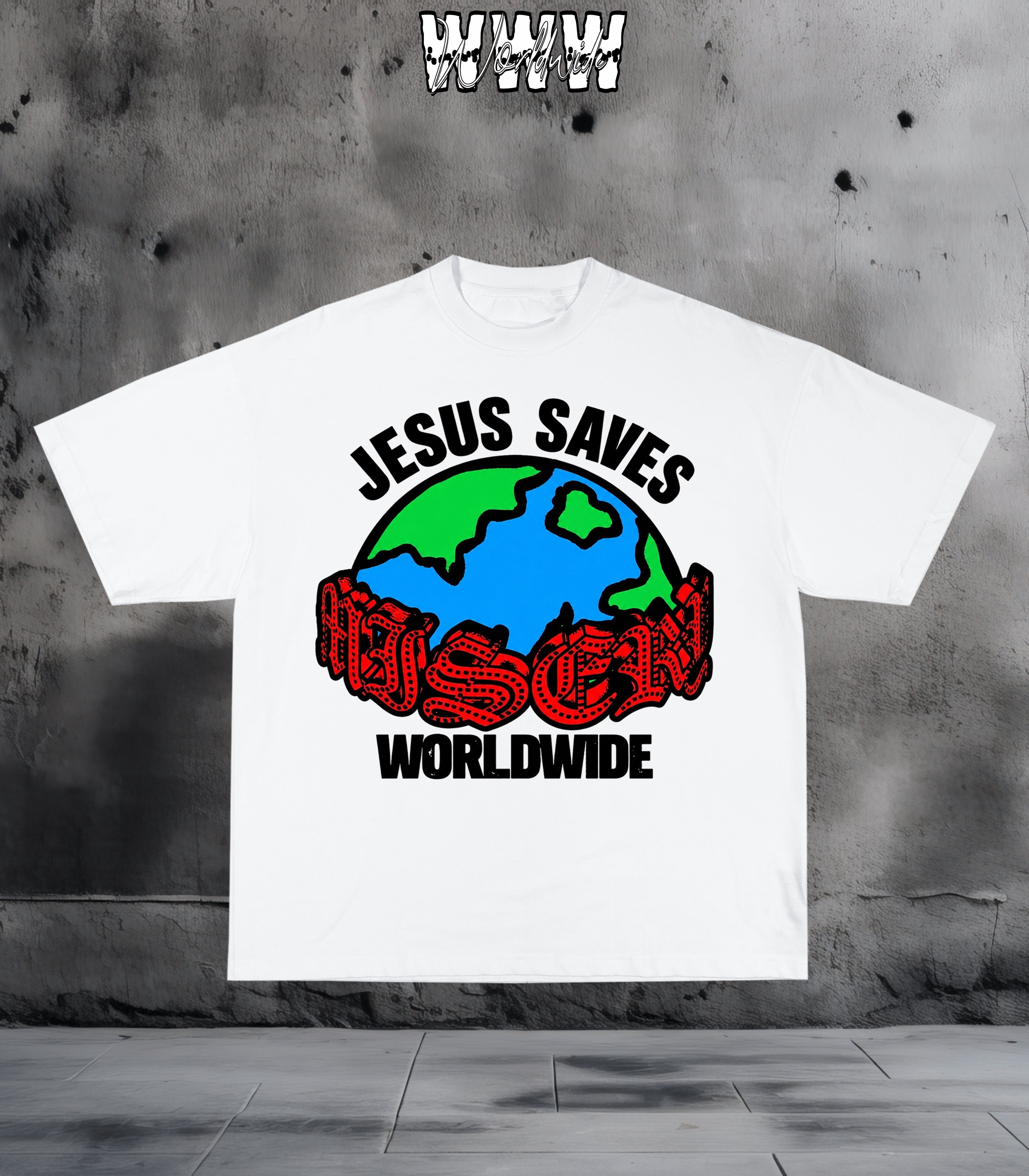 "Jesus Saves Worldwide"  Oversized Graphic Tee